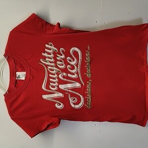 Women's Naughty or Nice Christmas T Shirt Size L